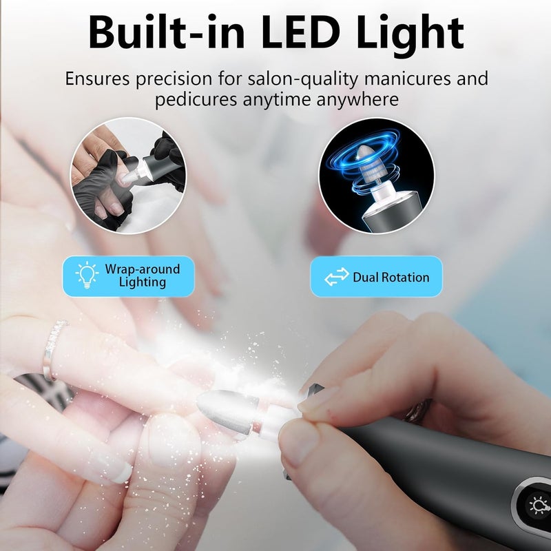 VFD Electric Nail File Drill, Cordless 2000 mAh Rechargeable Nail Filer Electric, Portable Nail Dril 10 Speeds Professional Machine Drill for Nails Acrylic Manicure and Thick Toenails Grinder - Image 4